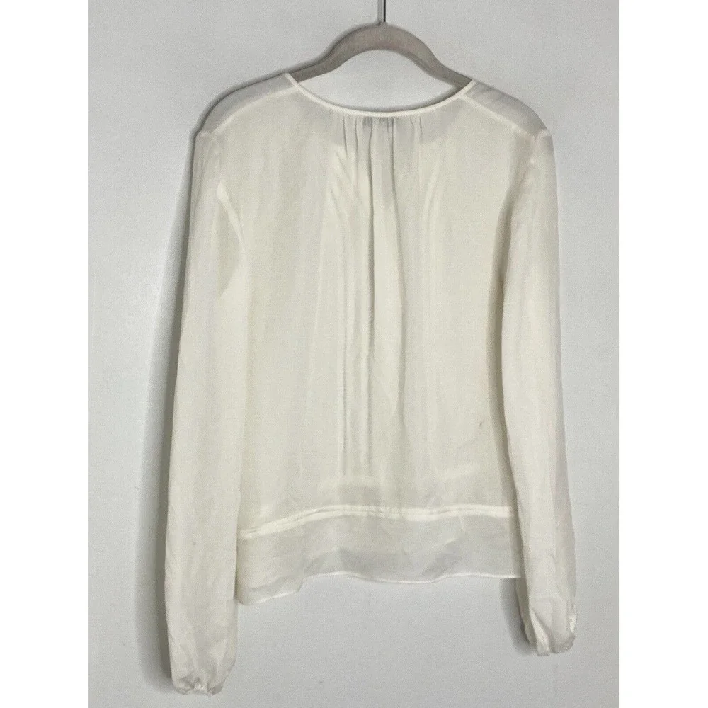 Parker Women Ivory Long Sleeve 100% Silk Button Boho Blouse Top Sz Small O1 - Picture 6 of 8